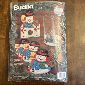 VTG Bucilla 61186 Snowman Coasters 1995 Christmas Holiday Santa Cookies